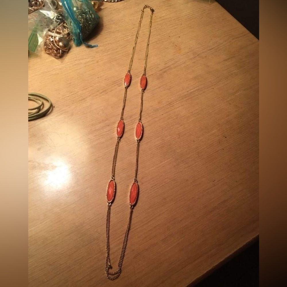 Costume Jewelry Gold Necklace with Orange Gems